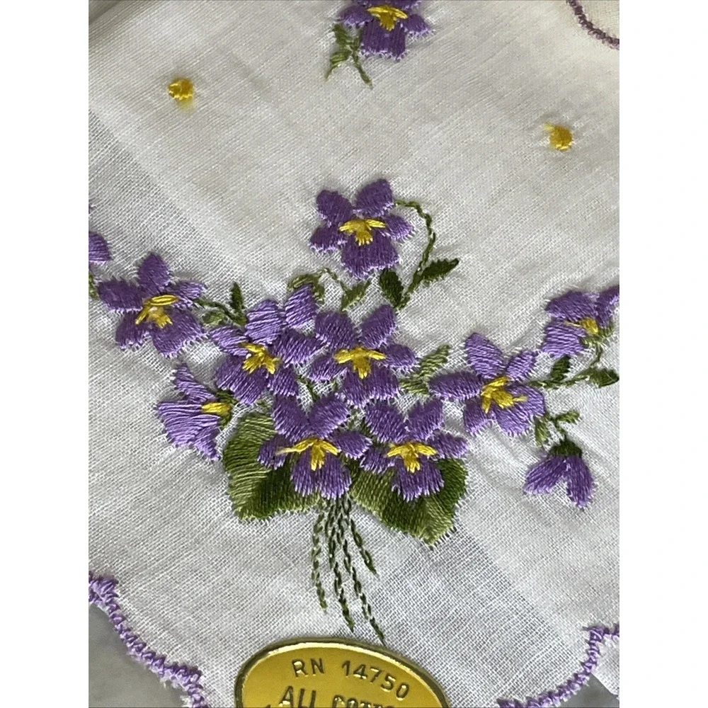 Two Sets European WWII Era Sweetheart Napkins | Embroidered Flowers Floral Linen